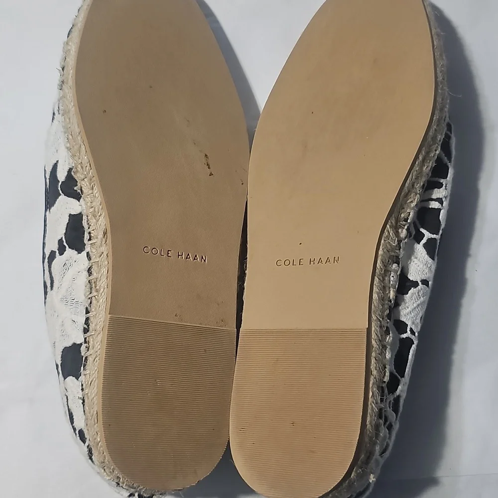 Cole Haan Black and White Lace Espadrilles